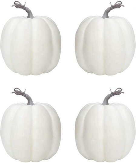 6" Large Pumpkins for Decorating - 4 PCS Big White Foam Decorative Artificial Pumpkins for Fall Decor, Paintable, Ideal for Halloween and Thanksgiving Table Decor.